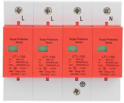 Protecteur de surtension domestique, Dispositif de protection contre la surtension, 4P 60-100KA 420vAC, adapté aux protections contre la foudre des niveaux C et D