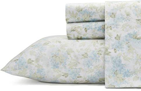 Laura Ashley - King Sheets, Soft Sateen Cotton Bedding Set - Sleek, Smooth, & Breathable Home Decor (Rena Teal, King)