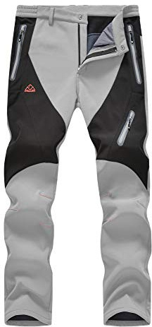 YSENTO Men's Fleece Lined Ski Snow Pants Winter Waterproof Softshell Insulated Hiking Cargo Pants Light Grey Size 38
