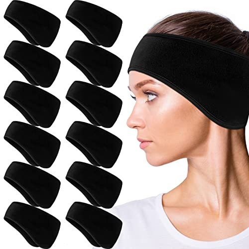 Geyoga 12 Pcs Ear Warmer Headband for Women Men, Winter Headband Earmuffs Ear Covers for Ski, Cycling, and Running(Black)