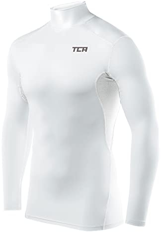 TCA Camiseta Interior Manga Larga HyperFusion de Compresión para Hombres - Blanco Cuello Alto, L
