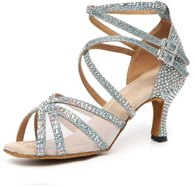 RUYBOZRY Dam Latin Dansskor Glitter Strass Salsa Party Föreställning Balsal Dansskor,YCL508-Blå-6,EU35