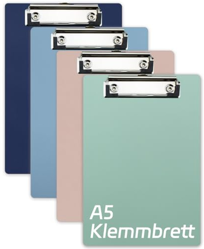 Lot de 4 mini-plaquettes porte-bloc A5 - Pince à menus et reçus portable pour école, bureau, restaurant, café, hôtel