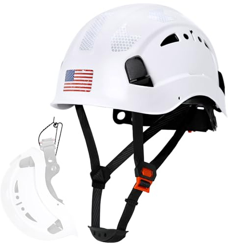 Aolamegs Construction Hard Hats for Men OSHA Approved - ANSI Z89.1 Adjustable Vented Safety Helmet for Adults Lightweight Head Protection 6 Pt Suspension White Hard Hat with Chin Straps and Belt Clip