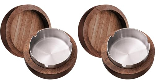 Cenicero de madera resistente al viento, con tapa, resistente al viento y a los olores, apto para bares, salones, oficinas y fiestas (Plateado - Paquete de 2)