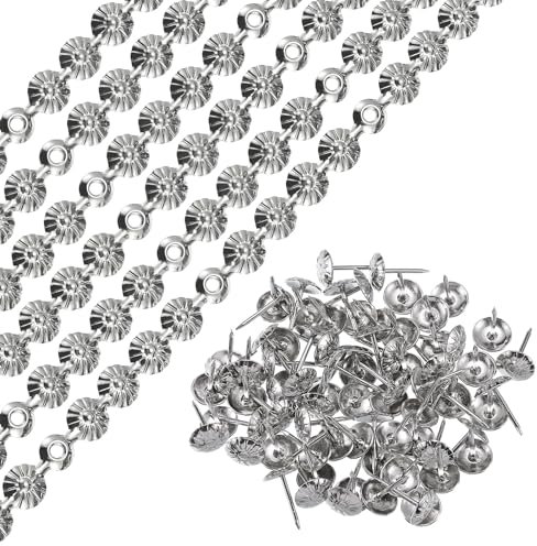QUARKZMAN 6 Piezas de Tiras de Tachuelas para Tapicería, 1 Metro de Adornos de Clavos Decorativos de Flores para Sofá Cabecero Silla Muebles con Clavos de Tapicería (11Mm Plata)