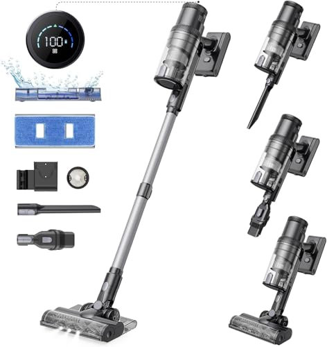 Proscenic P11 Mopping Cordless Vacuum Cleaner,45KPA 60Mins Wet Dry Vacuum and Mop Combo All in one, Lightweight Stick Vacuum with LED Display, Cordless Hoover For Hardwood Floor Carpet Carpet Pet Hair