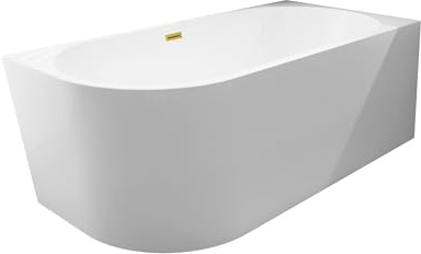 Balneo - Fristående badkar - AVOLA hörnbadkar - Akryl med stålram - 6 stabiliseringsfötter - Överflöd och klicklås - Modern design - rätt - Spegelguld - 170x80cm