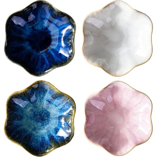 Assiettes de sushi mignonnes, 4pcs petites assiettes japonaises, plaques de sushi en céramique réutilisables, micro-ondes, four et lave-vaisselle Plaques de desserts en sécurité pour la maison, res