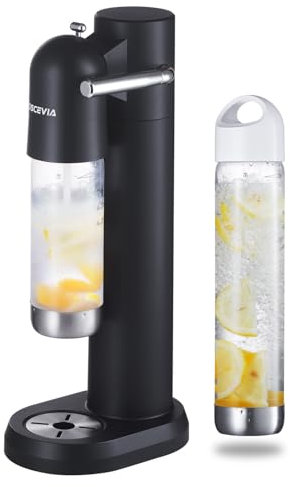 Máquina de Agua con Gas para Casa, Gasificadora de Agua con Botellas Sin BPA (1L + 0.5L), Fabricante de Soda Compatible con Cilindros CO2 de 60L - Negro