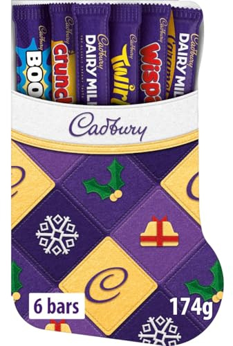 Cadbury Festive Stocking Chocolate Selection Box, Perfect Stocking Filler Gift, Includes 6 Bars, 174 g (Pack of 1)