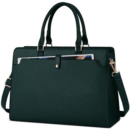RAINSMORE Laptoptasche Damen 15.6 Zoll Handtasche Damen Groß PU Leder Shopper Damen Business Taschen Wasserdicht Arbeitstasche Aktentasche für Business Arbeit Dunkelgrün