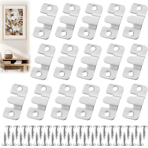 16 PCS Support Montage Dissimulé, Fixation Murale Accroche Tableau Contenant 36 Vis Crochets de Suspension en Acier Inoxydable pour Cadre Photo, Miroir, Support Mural et Connecteur de Meubles