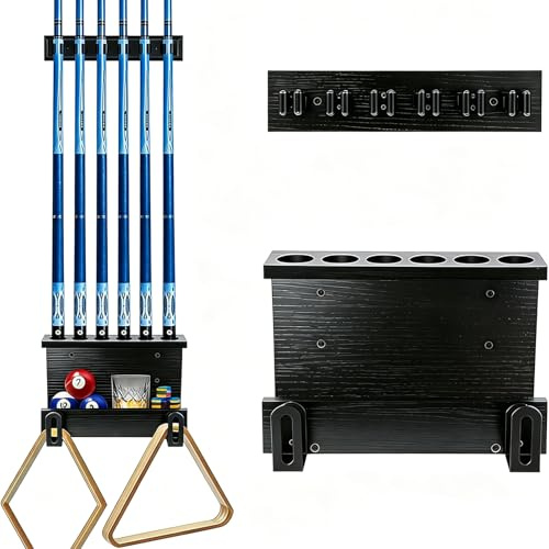 WeGXY Support mural pour 6 queues de billard - Accessoires de table de billard - En bois dur - Rangement rustique - Accessoires de table de billard