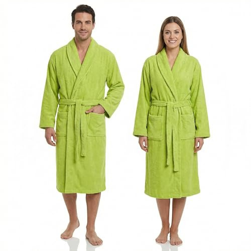 BOSKIMO Albornoz Mujer y Hombre Rizo 100% Algodón, Bata de Baño con Cuello| Espesor 420 g/m² Muy Absorbente, Piscina, Spa | Oeko-Tex Tallas de Pequeño a Extra Grande - Verde Pistacho