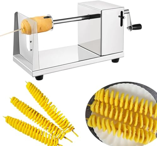 CEWROM Potatisskärare rostfritt stål spiralskärare, grönsakstwister, maskin fruktskärare, skärmaskin med vev och gummifötter, potatisspiralskärare för frukt, potatis, tornadochips