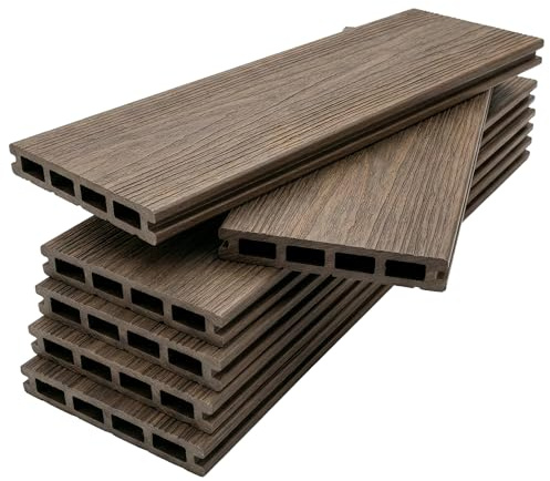 Floordirekt WPC pavimentazione per terrazza 220x14,6cm – Assi piene con camera d'aria, set completo, incl. sottostruttura & materiale di montaggio, resistente agli agenti atmosferici e ai raggi UV per