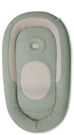 Inglesina Welcome Pod Baby Lounger, Balance Green - U.S. Compliant Infant Lounger for 0-8 Months - with Ergonomic Support for Supervised Tummy Time & Play - Breathable Bamboo & Cotton