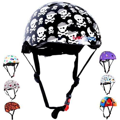 Kiddimoto Casque Vélo Enfant - Casque de Cyclisme pour VTT/BMX/Skate/Scooter/Patines/Trotinette/Draisienne - Crâne de Pirate - S (48-53cm)