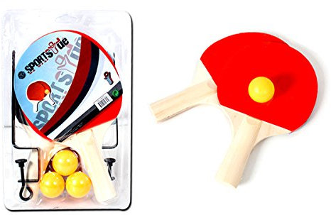 SPORTSIDE - Set mit 2 Tischtennisschlägern, 3 Bällen und 1 Netz - Schlägerspiel - Komplettes Set - Tischtennis - 046579A - Mehrfarbig - Holz - 25 cm - Sportartikel