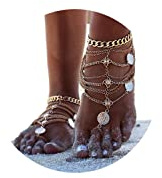 Olbye Gold Barefoot Sandals Foot Chain Jewelry Coin Anklet Bracelet for Women Beach Wedding Foot Jewelry Pack of 2 (Gold)