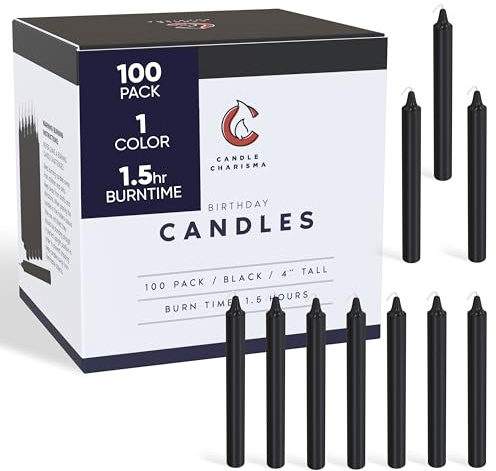 Candle Charisma 100 candele nere per incantesimi – Candele profumate di paraffina da 10,2 cm, senza fumo e antigoccia, candele colorate, 1,5 ore di combustione, 1 cm di spessore, candele coniche per