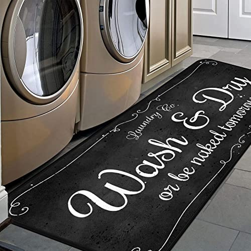 Laundry Room Long Mat Area Rug Non-Slip Floor Mat Waterproof Farmhouse Carpet for Kitchen 40 x 20(Black-2)