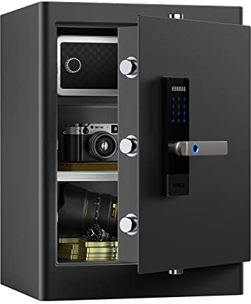 RPNB Cassaforte domestica e armadietto, touchscreen biometrico impronte digitali sicurezza cassaforte con indicazione vocale, doppio avvertimento, sicurezza nera per casa, hotel, ufficio, 80 l