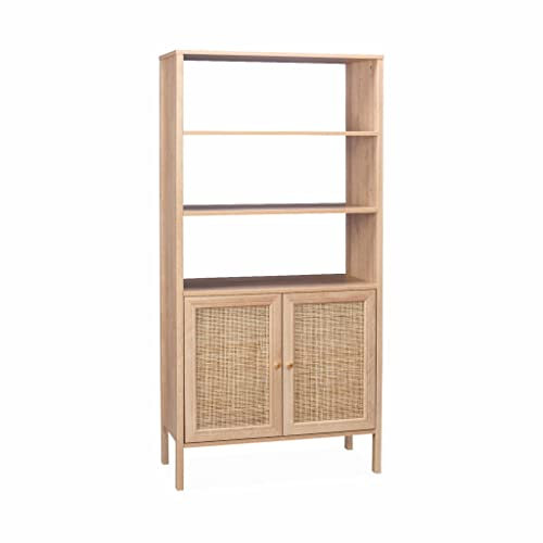 Bücherregal mit Rattangeflecht - Bohème - 4 Ebenen, 2 Türen, 5 Regale