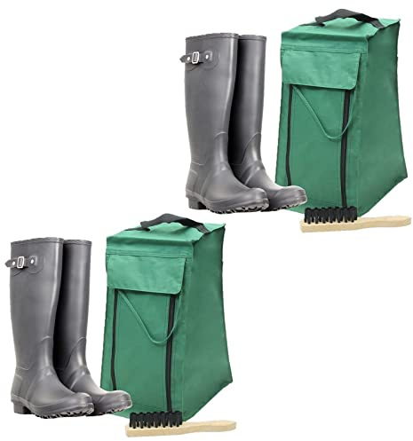 Masterpart 2 x Wellington Muddy Boot Bags Welly Storage Hunting Fishing Camping & 2 Brushes
