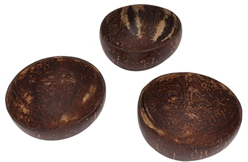 Serlium Juego de cuencos de coco a prueba de fugas, ensaladera Retro, cuencos de cáscara de coco pulidos a mano reutilizables para arroz, postre, ensalada y desayuno