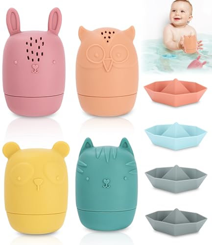 Toaren Badewannenspielzeug,8 Stück Silikon Badetiere,Badespielzeug Baby,Spielzeug Badewanne,Badewal Wasserspielzeug,Spritztiere Schimmelfrei für Babys(Bunt)