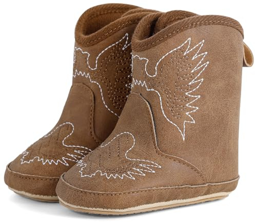 Cheerful Mario Stivaletti Neonato Neonata Stivali da Cowboy Prima Infanzia Scarpe Primi Passi in PU pelle Marrone-C 6-12 Mesi
