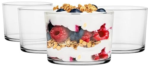 Glasmark KROSNO 1992 Eisbecher Glas 4 Stück 150 ml Eisschale Dessertschale Glasschale Spülmaschinenfest, Farblos/Transparent