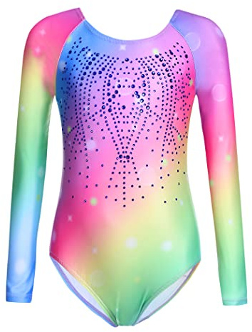 trudge Barn-gymnastikdräkt gymnastikdräkt flicka leotard långärmad tröja träning danskläder gymnastik body danskläder regnbåge 165
