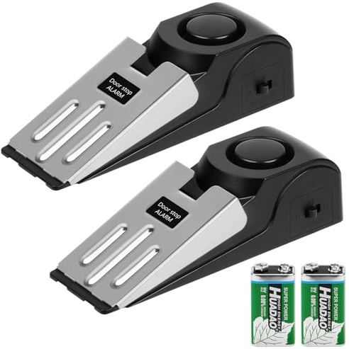 Flintronic Cale Bloque Porte avec Fonction Alarme, 2PCS Butée de Porte avec Alarme, Cale Porte avec Alarme 120 DB, Porte de Sécurité à Réglable pour la Protection Personnelle de la Maison,Voyage