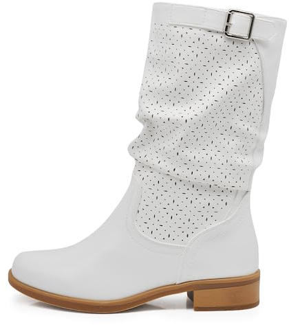 IF Fashion Stivali Stivaletti da Donna Biker Motociclista Traforati Primaverili Estivi Con Fibbia YL205 bianco N.36