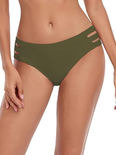 Braguita de Bikini de Ocean Blues para Mujer - Cintura Media con Corte Lateral, verde militar, S