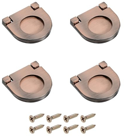 QUARKZMAN 4Pcs Tirador Empotrado, 1.38 Pulgada Tirador Oculto Para Muebles Anilla Para Puertas De Gabinetes Con Tornillos Para Cajones Alacena Cómoda, Cobre