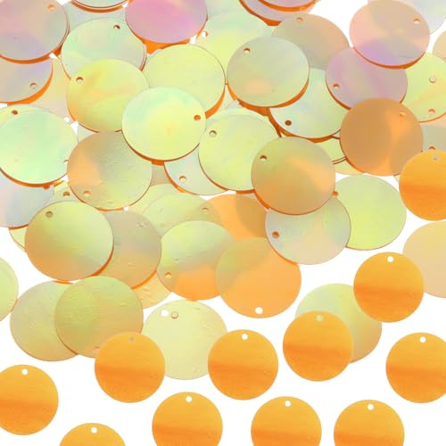 sourcing map 450 Stück flache runde Pailletten, 20 mm, lose Pailletten, Basteln, Nähen, Pailletten mit einseitigem Loch für DIY-Stickerei, Kleidung, Schmuckherstellung, AB Orange