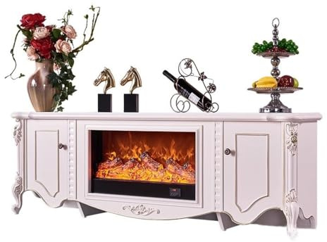 ruyi-1986 Indoor Fireplace Electric Fireplace TV Stand, 78.7 Entertainment Center with 2 Storage Cabinets, Luxury TV Console for Bedroom and Living Room Decorate