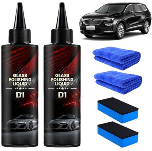 OIXYAZ Solution de Polissage pour Vitres de Voiture, Liquide Polissage Voiture Anti-Rayures, Nettoyant Vitre et Polish pour Pare-brise, Phares, 2 Flacons