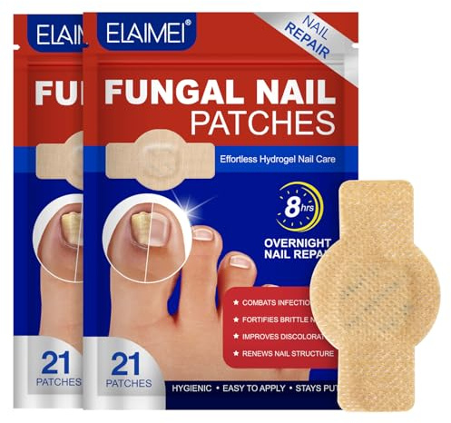 Parches para uñas: 21 parches reparadores extra fuertes para uñas de los pies y uñas dañadas, cuidado nocturno de 8 horas con ingredientes naturales, para hombres y mujeres. (2, 42 piezas)