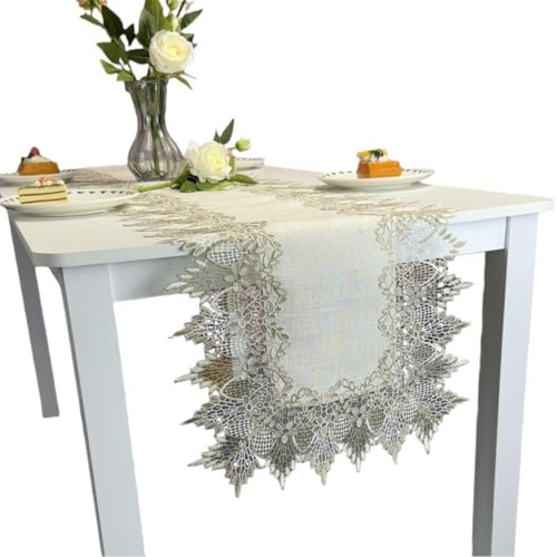 Wlinfetity Embroidered Linen Table Runner for Dining Table, Buffet Cabinet, TV Table, Coffee Bar, Farm Table, Dressing Table Decoration, Wedding Party Home Decor, 40x90 cm
