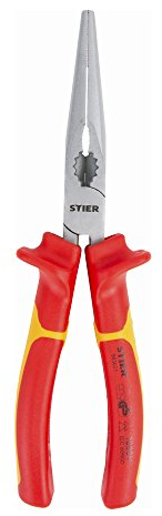 STIER Telefonzange, gerade, 205 mm, VDE, Multifunktionale Spitzzange zum Greifen, Biegen, Schneiden, lange & flache-halbrunde Backen, integrierter Ringschlüssel