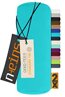 npluseins Doppelpack Jersey Nackenrolle-Kissenbezug - Uni Kissenhülle 1389.1908, ca. 40 x 15 cm, türkis