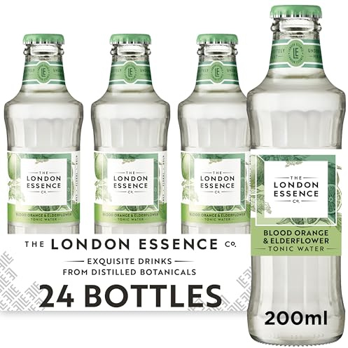 The London Essence Co. Blood Orange & Elderflower Tonic, Premium Cocktail Mixer, 200ml, Pack of 24 bottles, No Artificial Colours Preservatives or flavours, Low Calorie