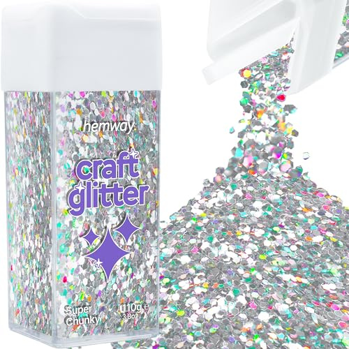 Hemway Craft Glitter Shaker Silver Holographic 110g Super Chunky | for Resin & Epoxy Crafts, Christmas Art Supplies, Nail, Body, Face, Eye, Festival, Crafting, Slime, Sparkle