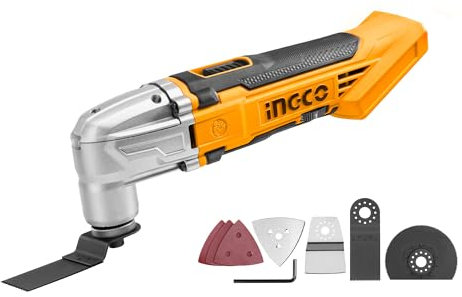 Multiherramienta Oscilante Inalámbrica sin Escobillas INGCO 20V 20000RPM Herramienta Multifunción de para cortar/aserrar/pulir/moler (Sin Batería)