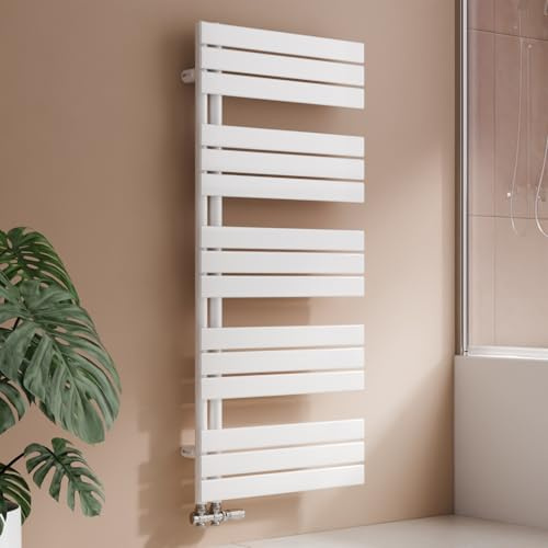 S'AFIELINA Design Badheizkörper Handtuchheizkörper Weiß Flach Paneel mit Mittelanschluss 1320x600mm Heizkörper für Bad 798 W,Handtuchtrockner für Zentralheizung, Weiß (Ohne Thermostatventil)